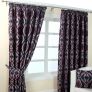 Blue and Red Jacquard Curtain Geometric Diamond Design Fully Lined