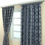 Blue Jacquard Curtain Modern Curve Design Fully Lined with Tie Backs
