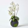 White Phalaenopsis Artificial Orchid with Natural Base, 60 cm Tall