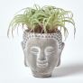Artificial Cactus Grass Plant in Decorative Buddha Stone Pot, 21 cm Tall