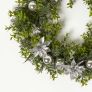 Artificial Christmas Wreath Decorated with Silver Christmas Flowers, Presents, 18 Inch