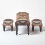 Kilim Upholstered Solid Wood Nest of 3 Benches