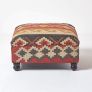 Kilim Upholstered Multi Coloured Solid Wood Pouffe