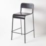 Black and Silver Ludwig Metal Barstool Industrial style with Back Rest and Foot Rest, 100cm High