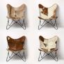 Brown and Cream Leather Cowhide Butterfly Chair