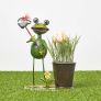 Metal Frog with Butterfly Net and Flower Pot, 31 cm Tall