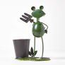Metal Frog with Garden Fork and Flower Pot, 28 cm Tall