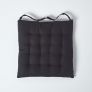 Black Plain Seat Pad with Button Straps 100% Cotton 40 x 40 cm