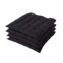 Black Plain Seat Pad with Button Straps 100% Cotton 40 x 40 cm