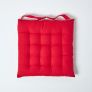 Red Plain Seat Pad with Button Straps 100% Cotton 40 x 40 cm