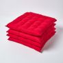 Red Plain Seat Pad with Button Straps 100% Cotton 40 x 40 cm