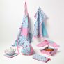 Cotton Birds and Flowers Pink Blue Tea Towels Set Of Three