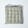 Grey Plain Seat Pad with Button Straps 100% Cotton 40 x 40 cm