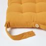 Mustard Yellow Plain Seat Pad with Button Straps 100% Cotton