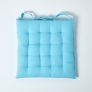 Light Blue Plain Seat Pad with Button Straps 100% Cotton 40 x 40 cm