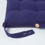 Navy Blue Plain Seat Pad with Button Straps 100% Cotton 40 x 40 cm