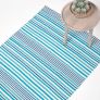 Blue Striped Cotton Modern Rug Scandinavian Style 