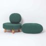 Forest Green Round Cotton Knitted Pouffe Footstool