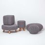 Sea Grey Round Cotton Knitted Pouffe Footstool