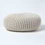 Natural Large Round Cotton Knitted Pouffe Footstool