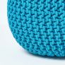 Teal Blue Round Cotton Knitted Pouffe Footstool