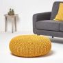 Mustard Large Round Cotton Knitted Pouffe Footstool