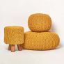 Mustard Large Round Cotton Knitted Pouffe Footstool