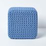 Blue Cube Cotton Knitted Pouffe Footstool