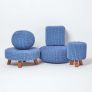 Blue Cube Cotton Knitted Pouffe Footstool