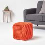 Burnt Orange Cube Cotton Knitted Pouffe Footstool