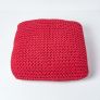 Red Square Cotton Knitted Pouffe Floor Cushion