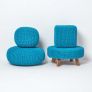 Teal Blue Cube Cotton Knitted Pouffe Footstool