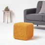 Mustard Cube Cotton Knitted Pouffe Footstool