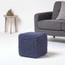 Navy Blue Cube Cotton Knitted Pouffe Footstool