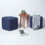 Navy Blue Cube Cotton Knitted Pouffe Footstool