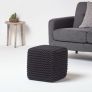 Black Cube Cotton Knitted Pouffe Footstool