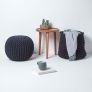 Black Round Cotton Knitted Pouffe Footstool