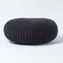 Black Large Round Cotton Knitted Pouffe Footstool