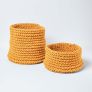 Yellow Cotton Knitted Round Storage Basket