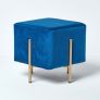 Osborne Velvet Footstool Cube with Legs, Cobalt Blue