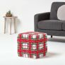 Red and White Tartan Pattern Tufted Cotton Cube Pouffe 36 x 36 x 38 cm