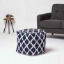 Small Ikat Design Blue and Natural Colour Square Bean Filled Pouffe