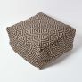 Black and Cream Bean Cube Footstool with Aztec Pattern