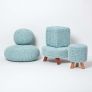 Pastel Blue Round Cotton Knitted Pouffe Footstool