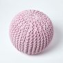 Pastel Pink Round Cotton Knitted Pouffe Footstool