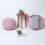 Pastel Pink Round Cotton Knitted Pouffe Footstool