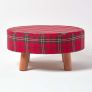 Traditional Red, Green and White Tartan Flat Footstool with Legs