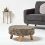 Black and Natural Circular Footstool with Diamond Pattern