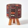 Tall Kilim Footstool with Wooden Legs