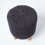 Black Tall Cotton Knitted Footstool on Legs
